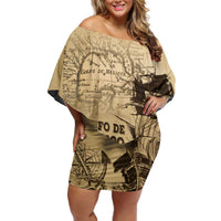 Gulf Of Mexico Vintage Map Est.1550 Family Matching Off Shoulder Short Dress and Hawaiian Shirt