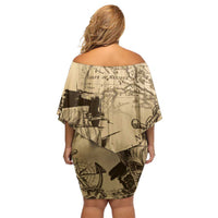 Gulf Of Mexico Vintage Map Est.1550 Family Matching Off Shoulder Short Dress and Hawaiian Shirt