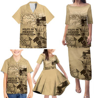 Gulf Of Mexico Vintage Map Est.1550 Family Matching Puletasi and Hawaiian Shirt