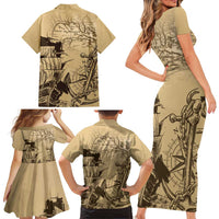 Gulf Of Mexico Vintage Map Est.1550 Family Matching Short Sleeve Bodycon Dress and Hawaiian Shirt