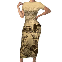 Gulf Of Mexico Vintage Map Est.1550 Family Matching Short Sleeve Bodycon Dress and Hawaiian Shirt