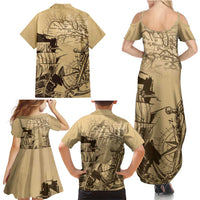 Gulf Of Mexico Vintage Map Est.1550 Family Matching Summer Maxi Dress and Hawaiian Shirt