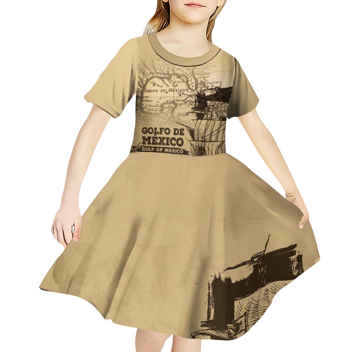 Gulf Of Mexico Vintage Map Est.1550 Kid Short Sleeve Dress