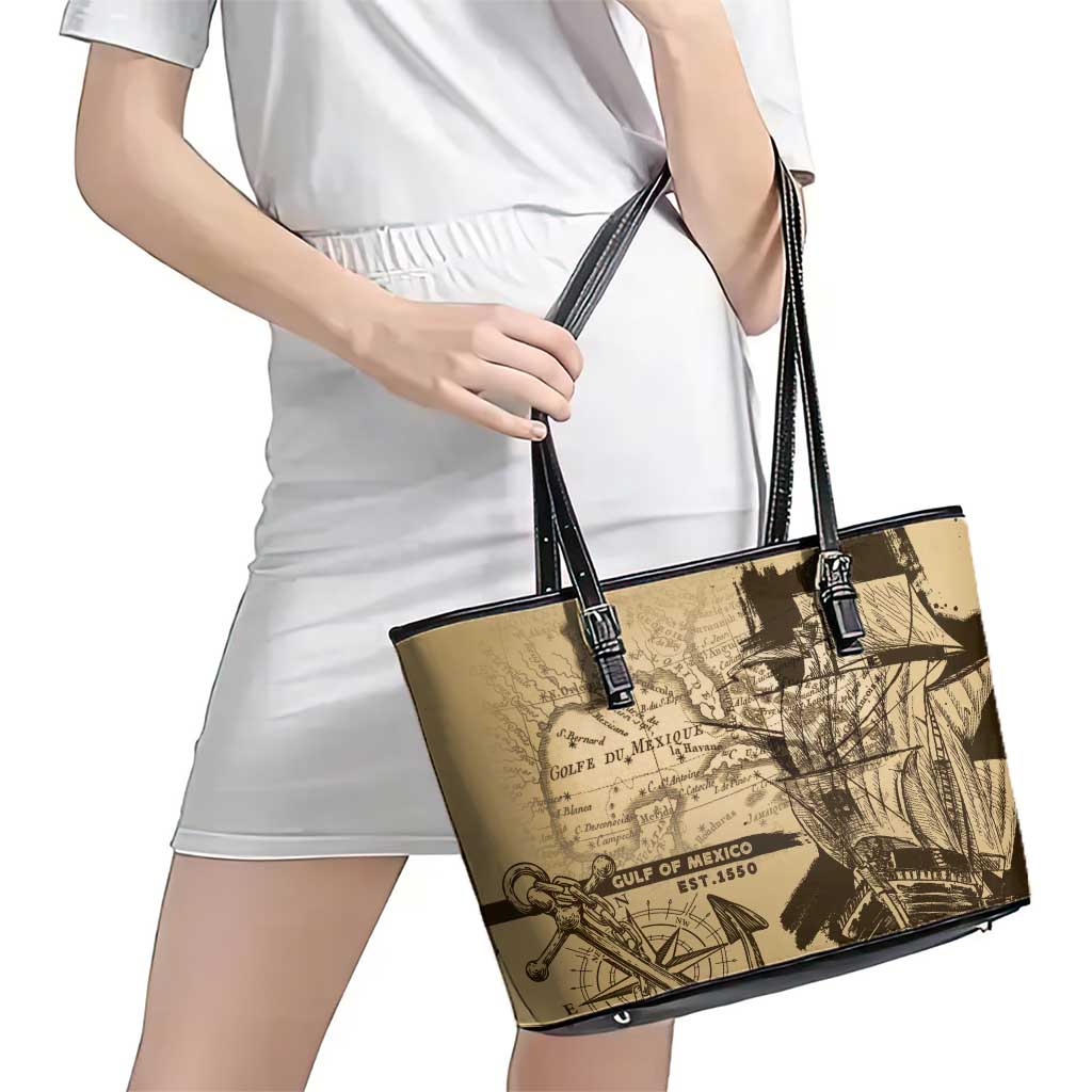 Gulf Of Mexico Vintage Map Est.1550 Leather Tote Bag