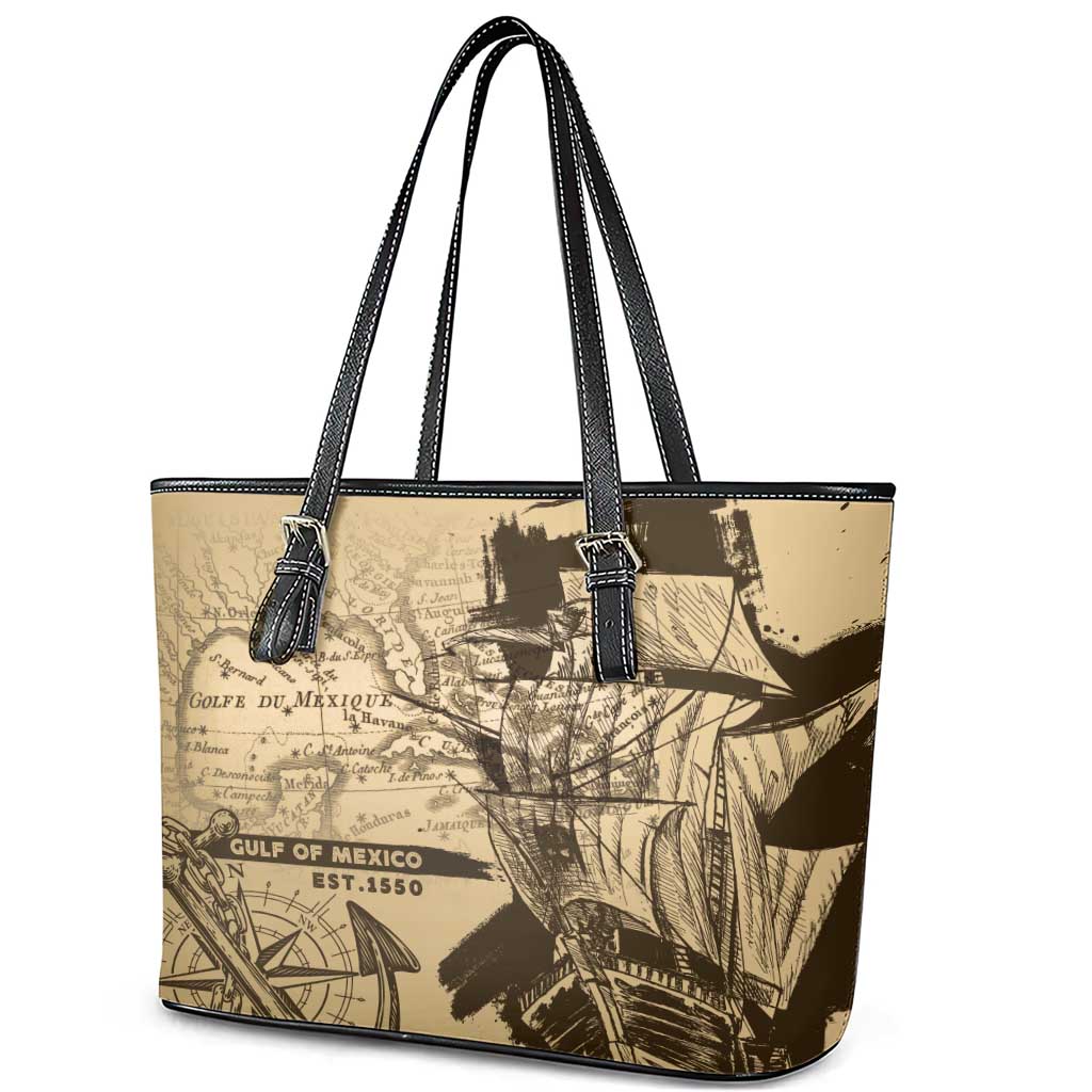 Gulf Of Mexico Vintage Map Est.1550 Leather Tote Bag