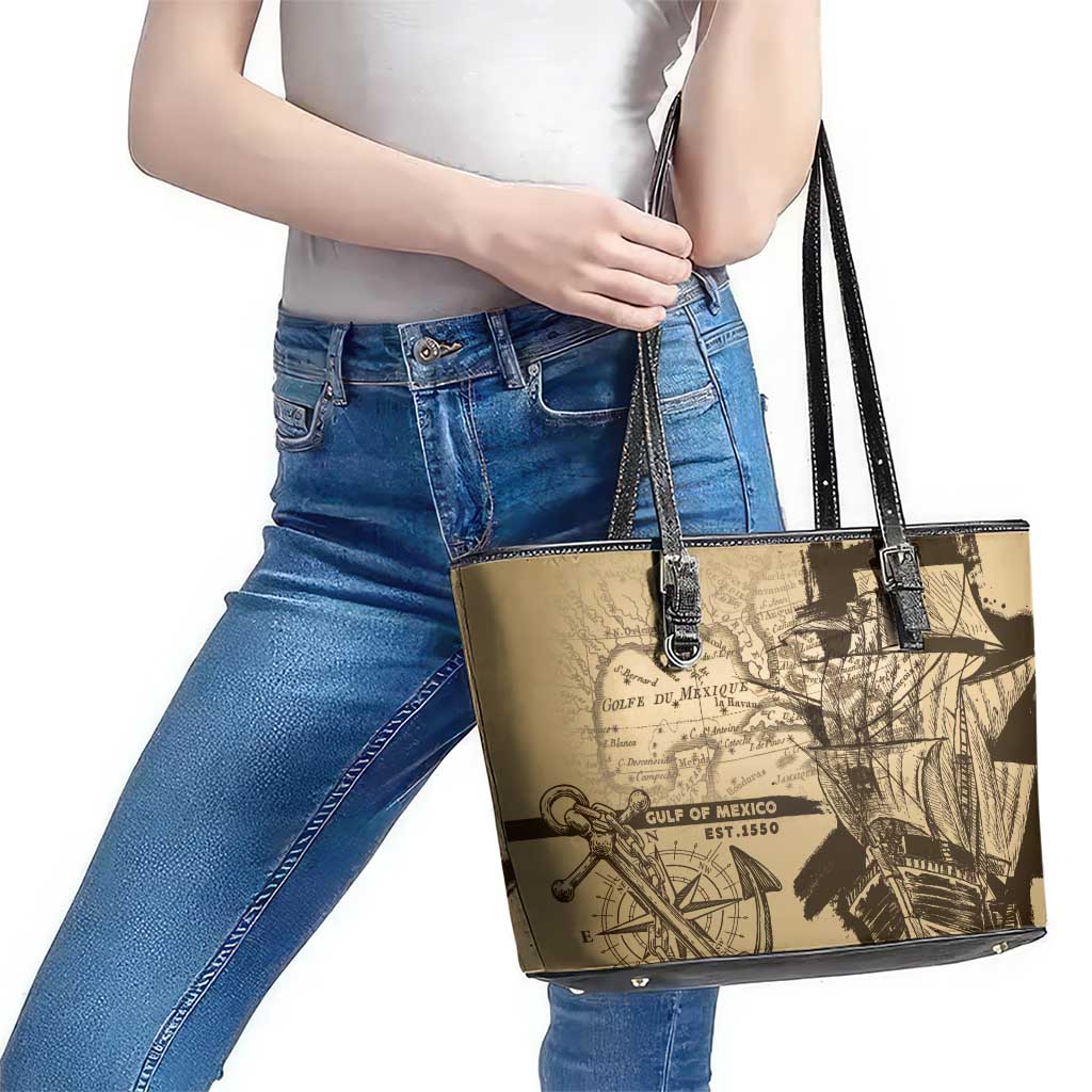 Gulf Of Mexico Vintage Map Est.1550 Leather Tote Bag