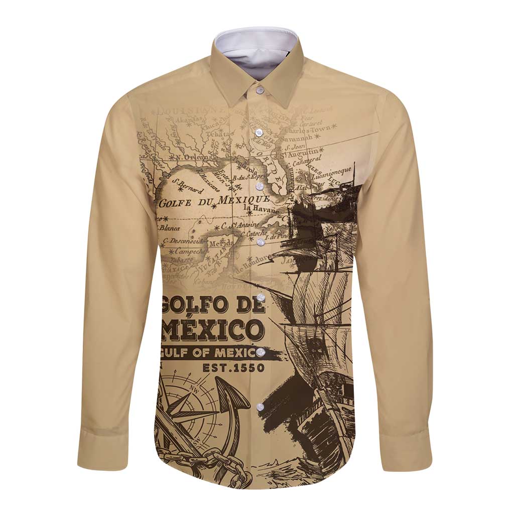 Gulf Of Mexico Vintage Map Est.1550 Long Sleeve Button Shirt