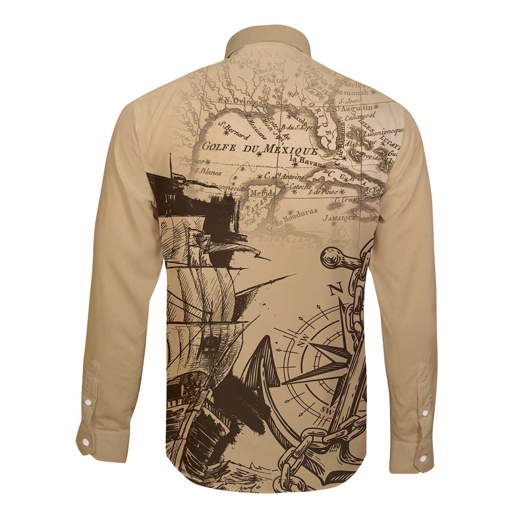 Gulf Of Mexico Vintage Map Est.1550 Long Sleeve Button Shirt
