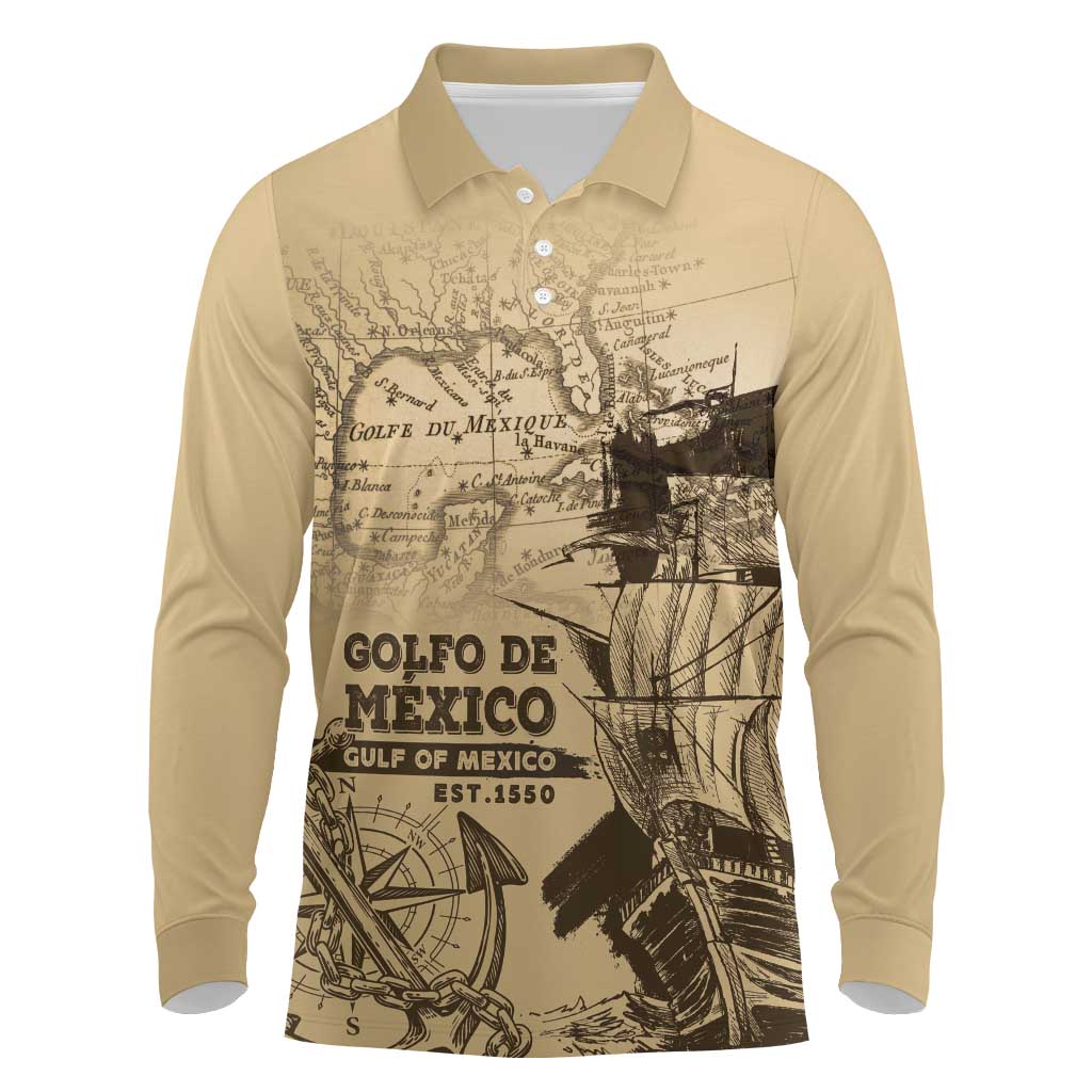 Gulf Of Mexico Vintage Map Est.1550 Long Sleeve Polo Shirt