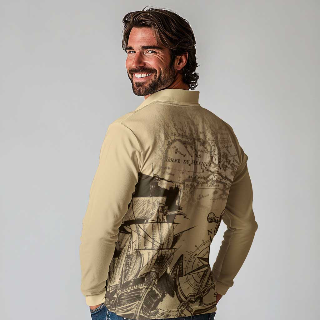 Gulf Of Mexico Vintage Map Est.1550 Long Sleeve Polo Shirt