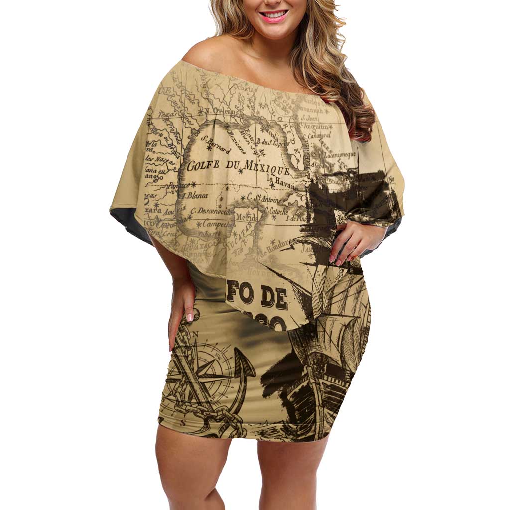 Gulf Of Mexico Vintage Map Est.1550 Off Shoulder Short Dress