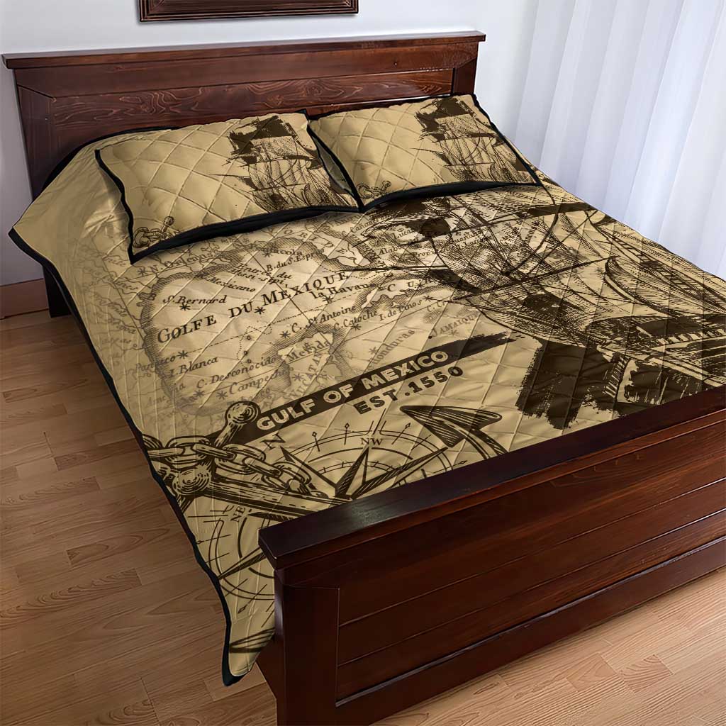 Gulf Of Mexico Vintage Map Est.1550 Quilt Bed Set