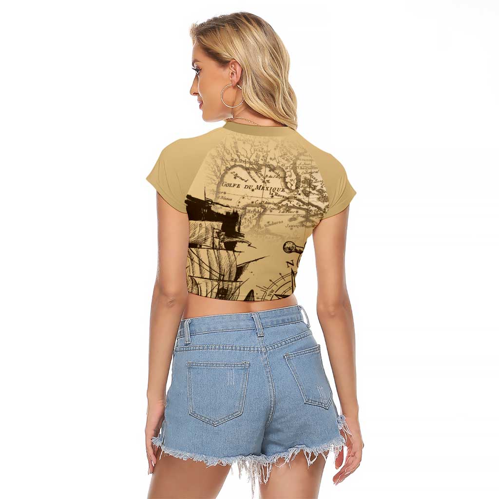 Gulf Of Mexico Vintage Map Est.1550 Raglan Cropped T Shirt