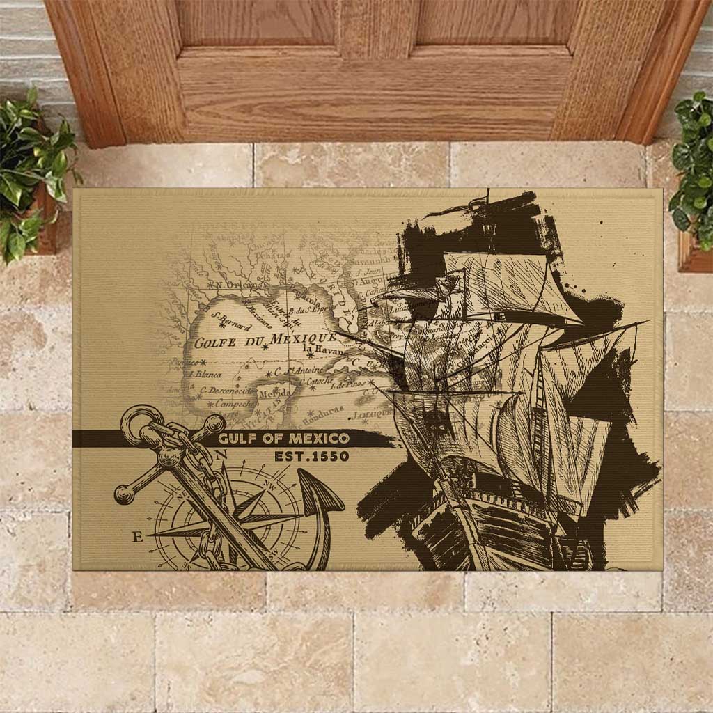 Gulf Of Mexico Vintage Map Est.1550 Rubber Doormat