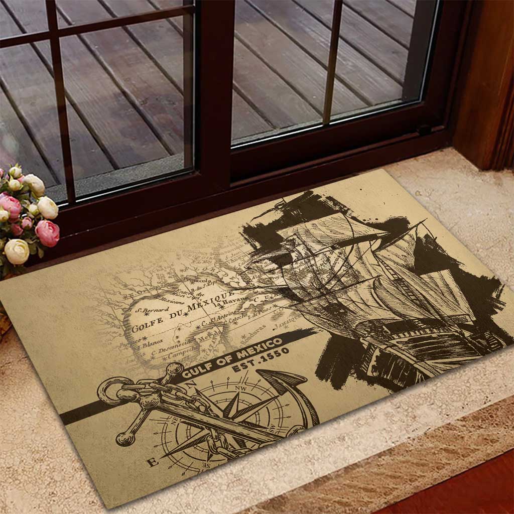 Gulf Of Mexico Vintage Map Est.1550 Rubber Doormat