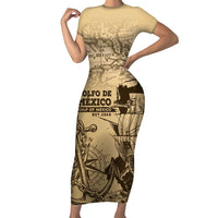Gulf Of Mexico Vintage Map Est.1550 Short Sleeve Bodycon Dress