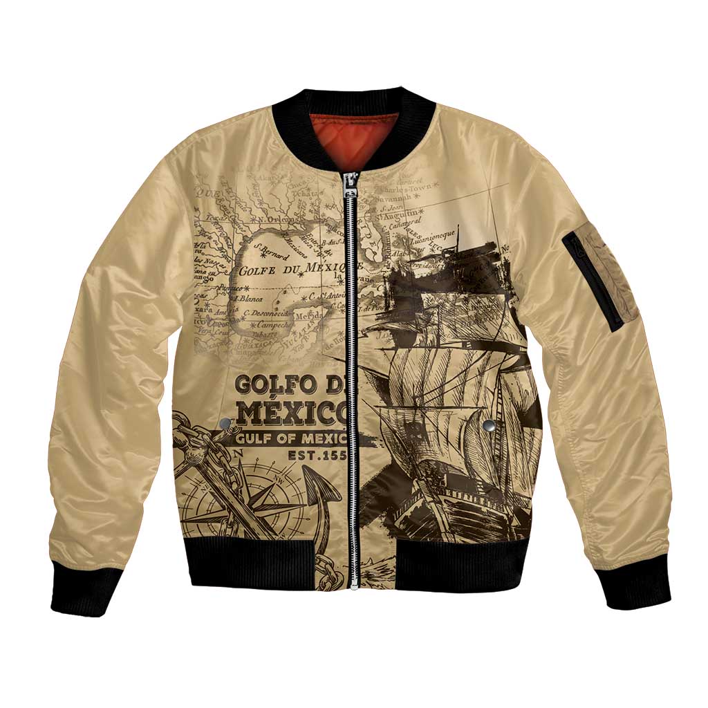 Gulf Of Mexico Vintage Map Est.1550 Sleeve Zip Bomber Jacket