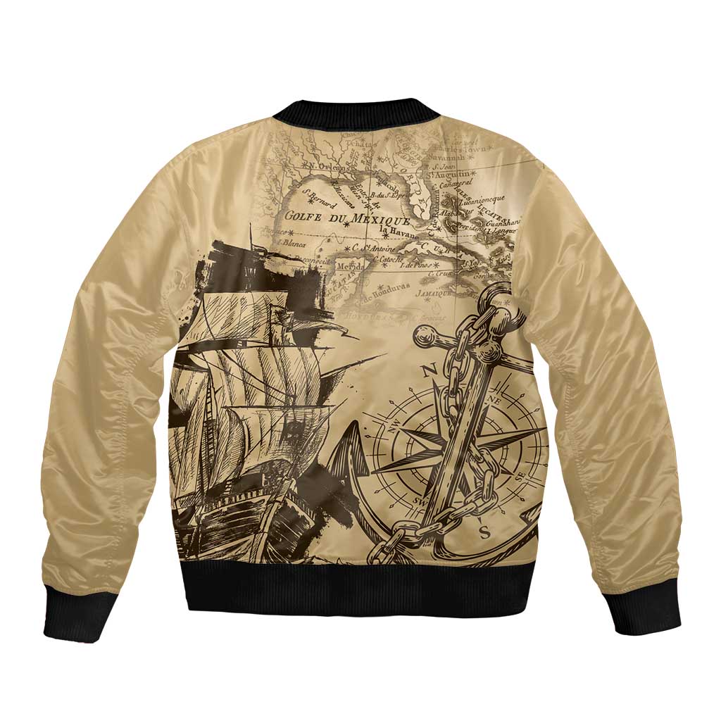 Gulf Of Mexico Vintage Map Est.1550 Sleeve Zip Bomber Jacket