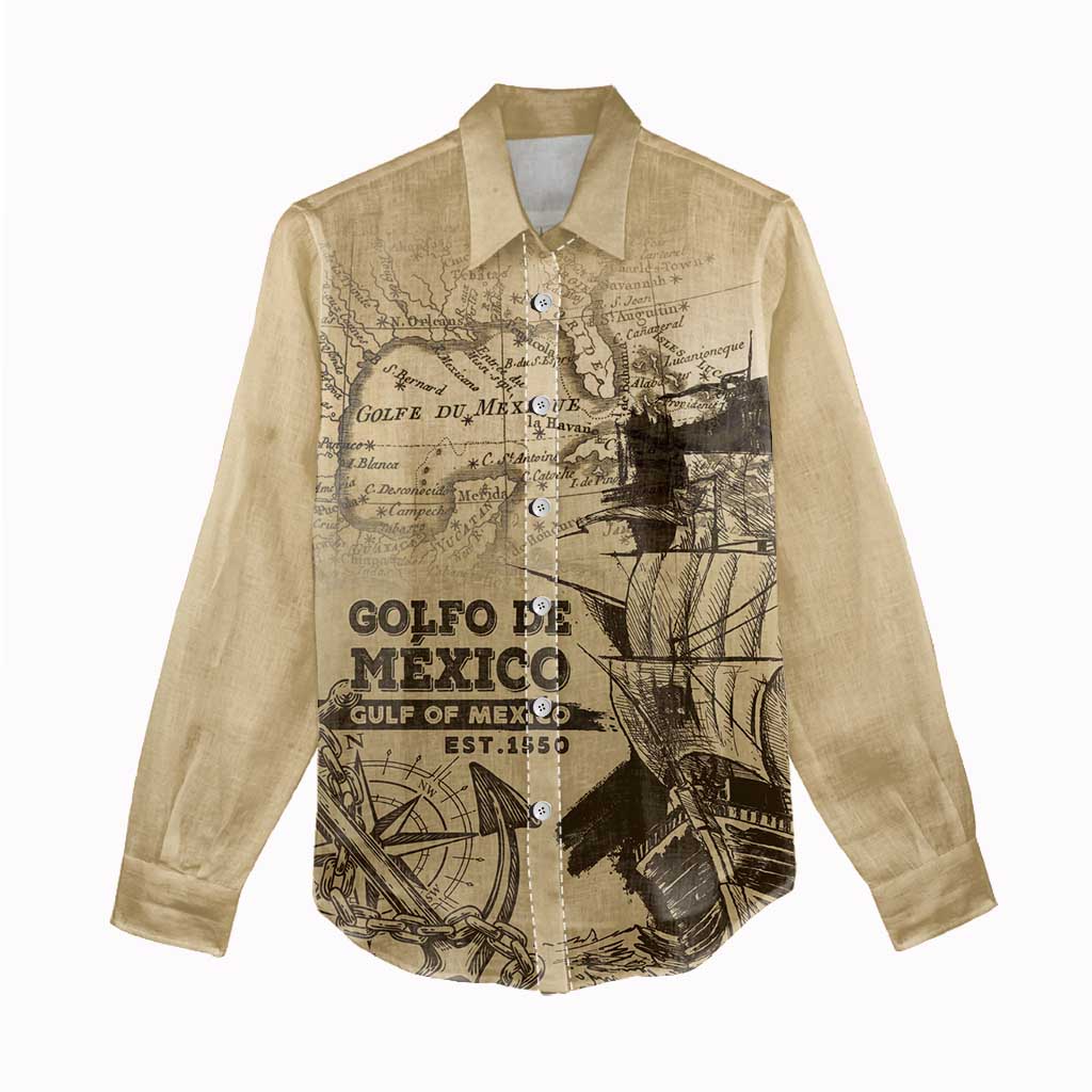 Gulf Of Mexico Vintage Map Est.1550 Women Casual Shirt