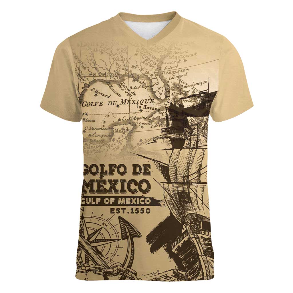Gulf Of Mexico Vintage Map Est.1550 Women V-Neck T-Shirt