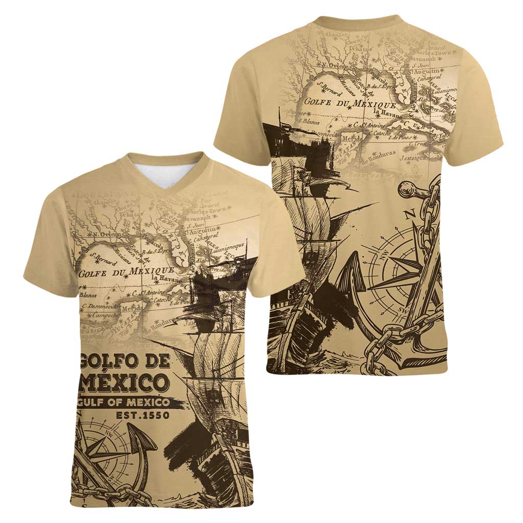 Gulf Of Mexico Vintage Map Est.1550 Women V-Neck T-Shirt