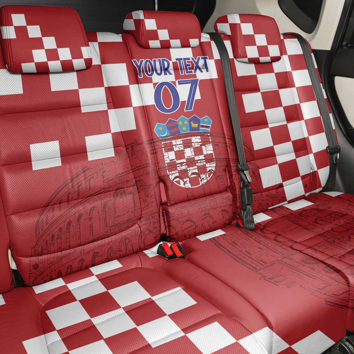 Croatia Football 2025 Custom Back Car Seat Cover Red Hrvatska Kockasti - Pula Arena