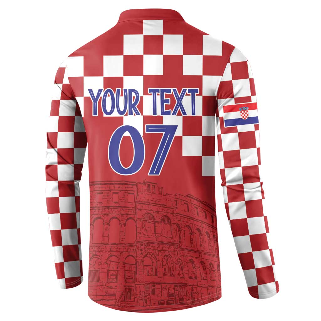 Croatia Football 2025 Custom Button Sweatshirt Red Hrvatska Kockasti - Pula Arena