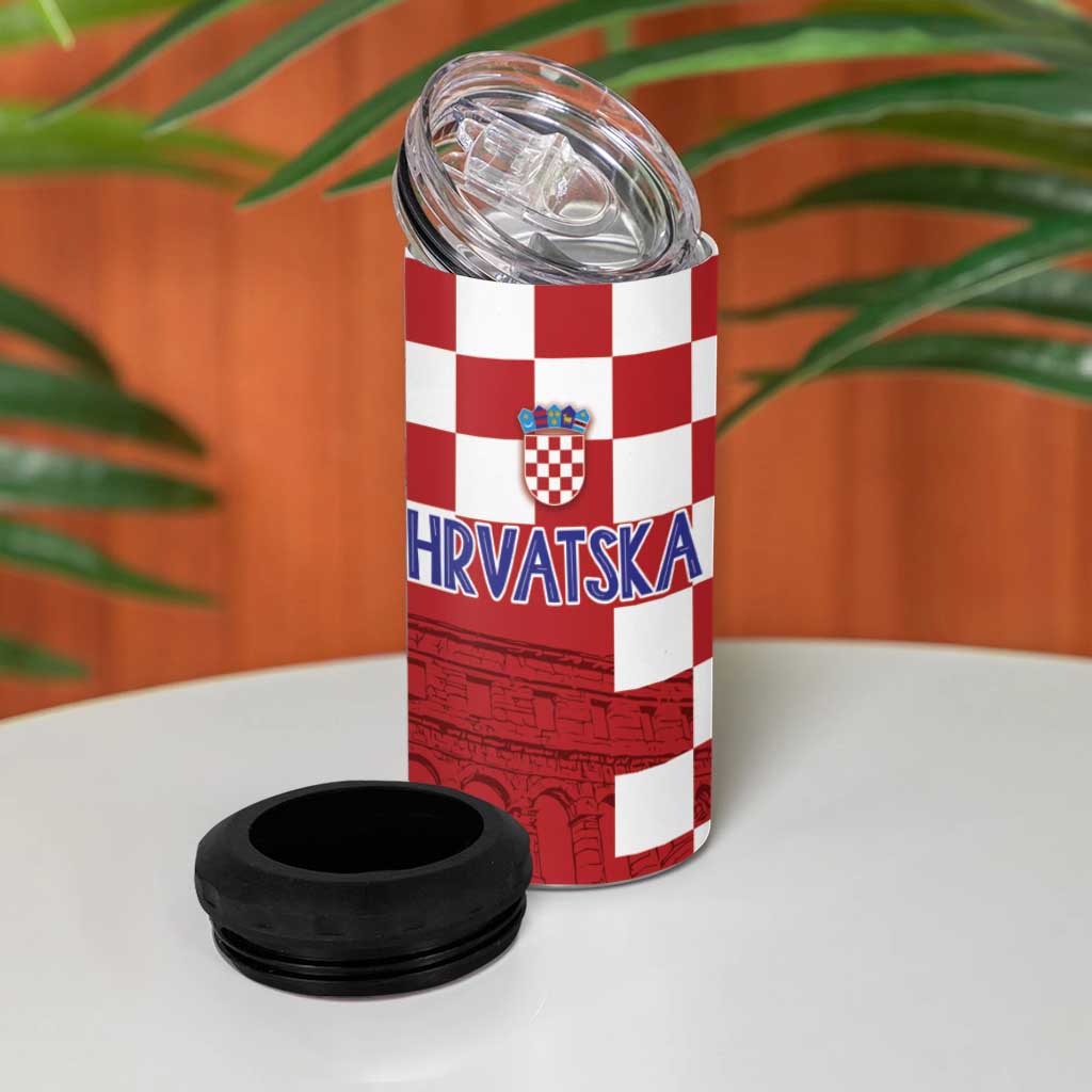 Croatia Football 2025 Custom 4 in 1 Can Cooler Tumbler Red Hrvatska Kockasti - Pula Arena