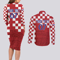 Croatia Football 2025 Custom Couples Matching Long Sleeve Bodycon Dress and Long Sleeve Button Shirt Red Hrvatska Kockasti - Pula Arena