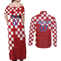 Croatia Football 2025 Custom Couples Matching Off Shoulder Maxi Dress and Long Sleeve Button Shirt Red Hrvatska Kockasti - Pula Arena