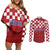 Croatia Football 2025 Custom Couples Matching Off Shoulder Short Dress and Long Sleeve Button Shirt Red Hrvatska Kockasti - Pula Arena