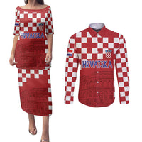 Croatia Football 2025 Custom Couples Matching Puletasi and Long Sleeve Button Shirt Red Hrvatska Kockasti - Pula Arena