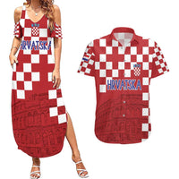 Croatia Football 2025 Custom Couples Matching Summer Maxi Dress and Hawaiian Shirt Red Hrvatska Kockasti - Pula Arena