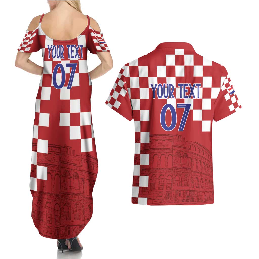 Croatia Football 2025 Custom Couples Matching Summer Maxi Dress and Hawaiian Shirt Red Hrvatska Kockasti - Pula Arena