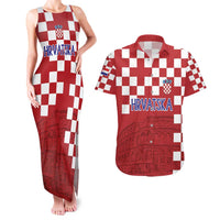 Croatia Football 2025 Custom Couples Matching Tank Maxi Dress and Hawaiian Shirt Red Hrvatska Kockasti - Pula Arena