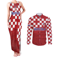 Croatia Football 2025 Custom Couples Matching Tank Maxi Dress and Long Sleeve Button Shirt Red Hrvatska Kockasti - Pula Arena