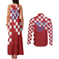 Croatia Football 2025 Custom Couples Matching Tank Maxi Dress and Long Sleeve Button Shirt Red Hrvatska Kockasti - Pula Arena