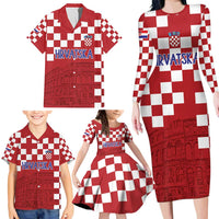 Croatia Football 2025 Custom Family Matching Long Sleeve Bodycon Dress and Hawaiian Shirt Red Hrvatska Kockasti - Pula Arena