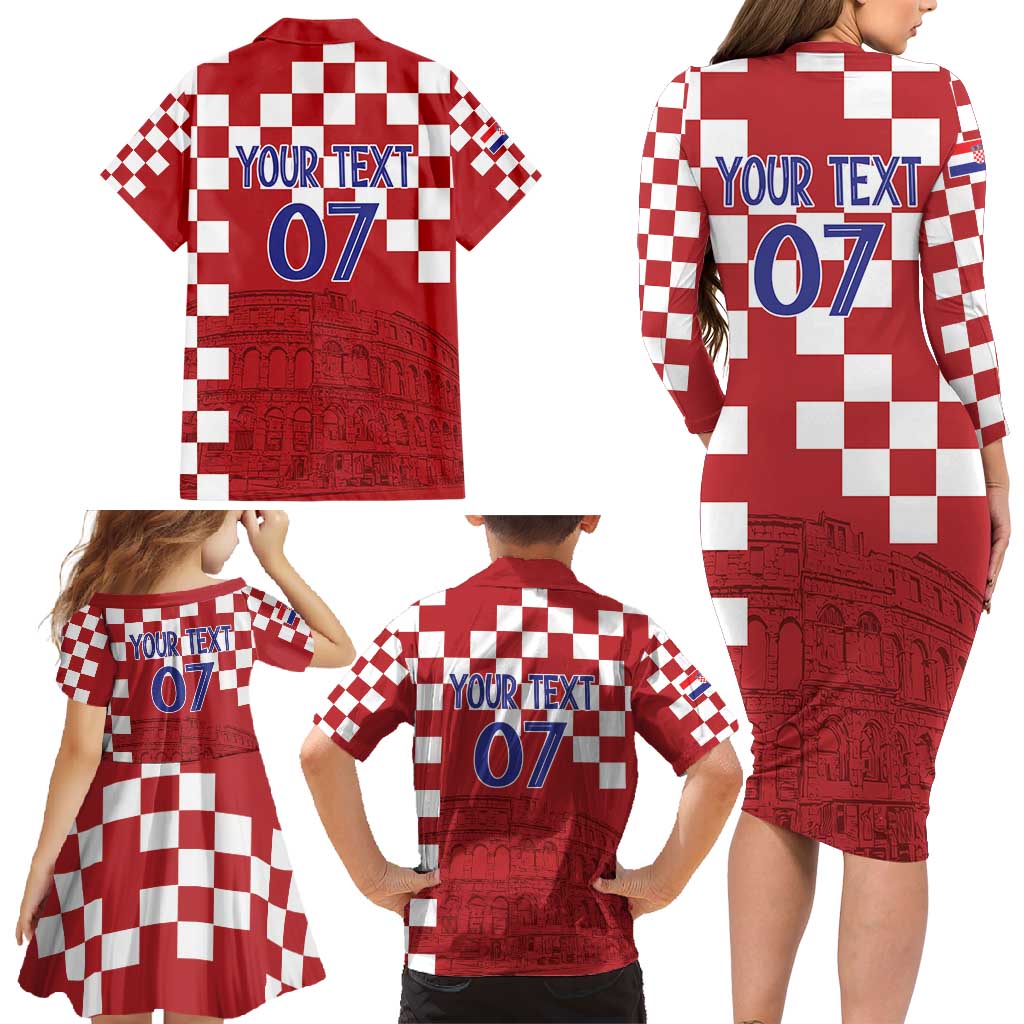 Croatia Football 2025 Custom Family Matching Long Sleeve Bodycon Dress and Hawaiian Shirt Red Hrvatska Kockasti - Pula Arena