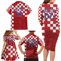 Croatia Football 2025 Custom Family Matching Long Sleeve Bodycon Dress and Hawaiian Shirt Red Hrvatska Kockasti - Pula Arena