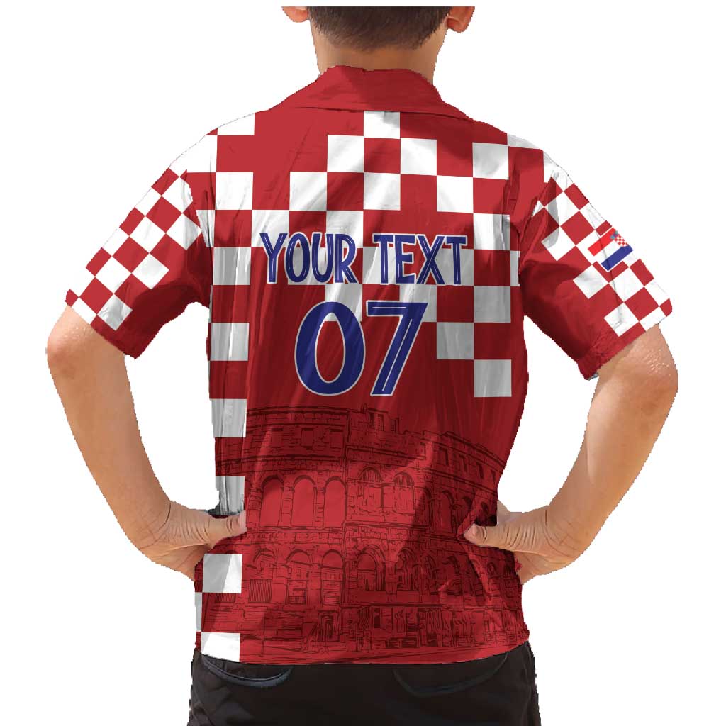 Croatia Football 2025 Custom Family Matching Mermaid Dress and Hawaiian Shirt Red Hrvatska Kockasti - Pula Arena