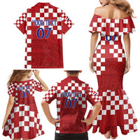 Croatia Football 2025 Custom Family Matching Mermaid Dress and Hawaiian Shirt Red Hrvatska Kockasti - Pula Arena