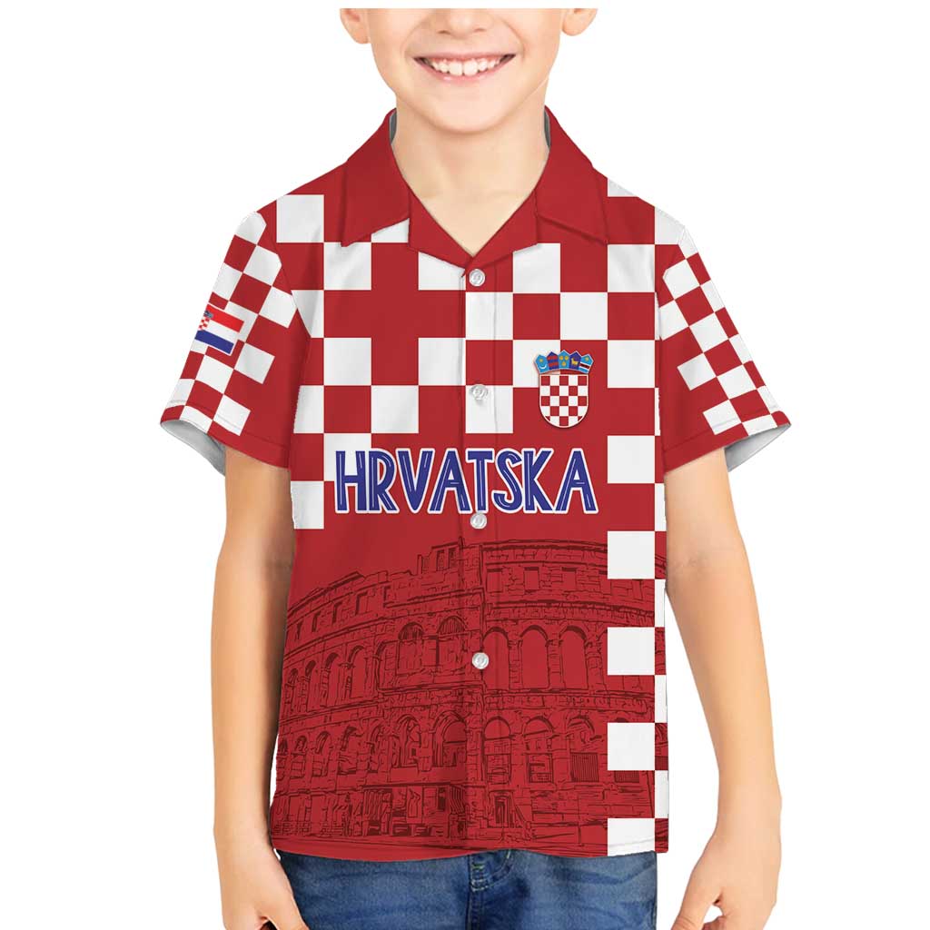 Croatia Football 2025 Custom Family Matching Mermaid Dress and Hawaiian Shirt Red Hrvatska Kockasti - Pula Arena