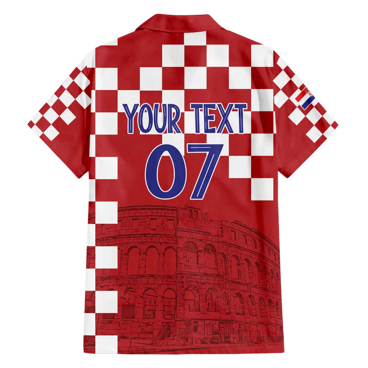 Croatia Football 2025 Custom Family Matching Off The Shoulder Long Sleeve Dress and Hawaiian Shirt Red Hrvatska Kockasti - Pula Arena