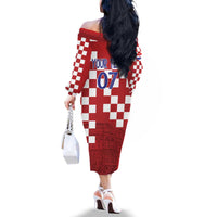 Croatia Football 2025 Custom Family Matching Off The Shoulder Long Sleeve Dress and Hawaiian Shirt Red Hrvatska Kockasti - Pula Arena