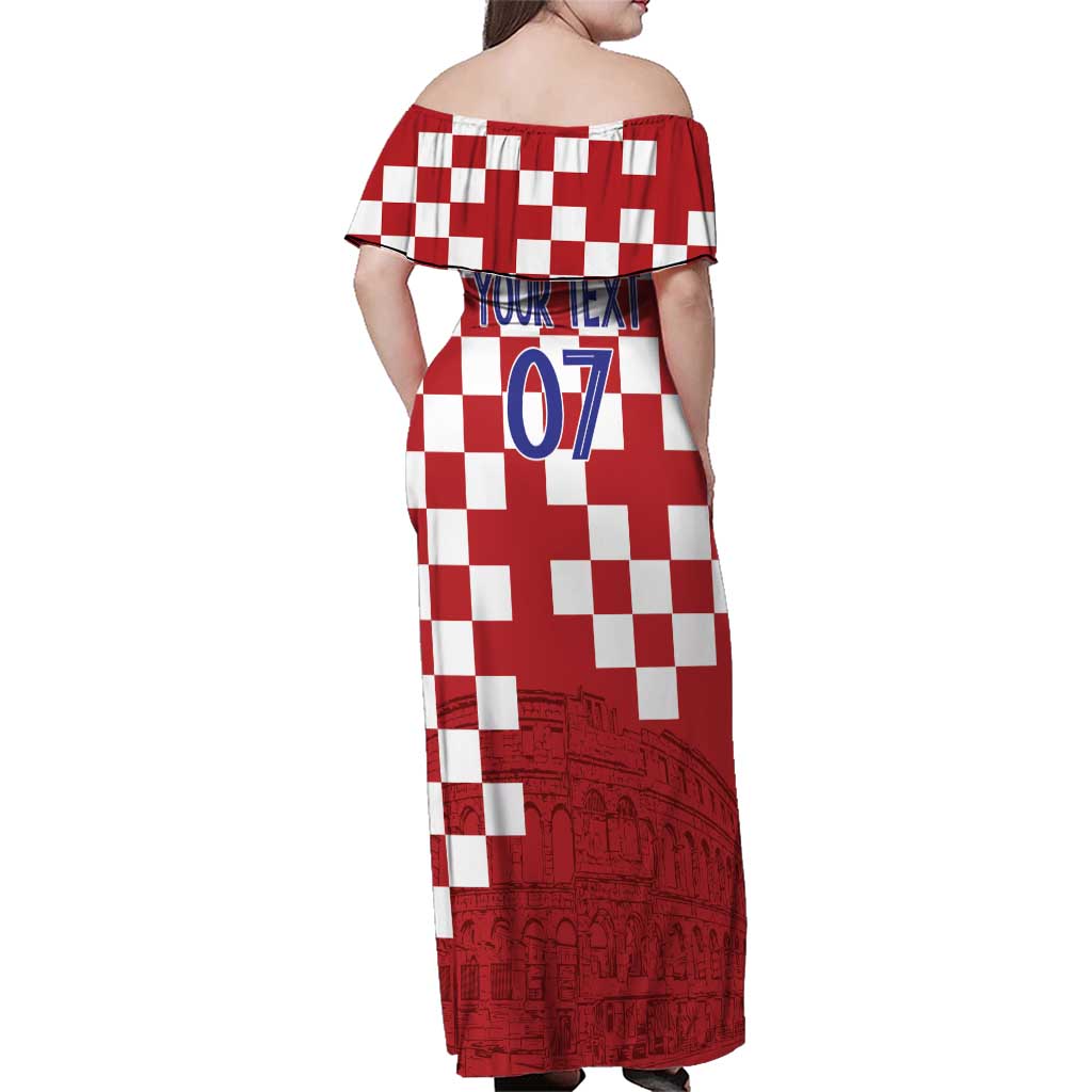 Croatia Football 2025 Custom Family Matching Off Shoulder Maxi Dress and Hawaiian Shirt Red Hrvatska Kockasti - Pula Arena