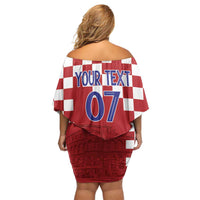 Croatia Football 2025 Custom Family Matching Off Shoulder Short Dress and Hawaiian Shirt Red Hrvatska Kockasti - Pula Arena