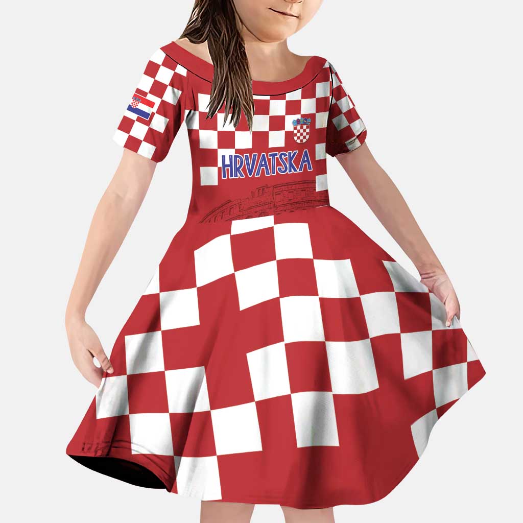 Croatia Football 2025 Custom Family Matching Puletasi and Hawaiian Shirt Red Hrvatska Kockasti - Pula Arena