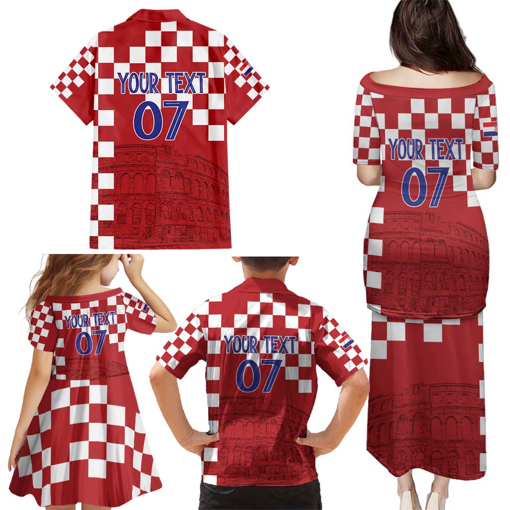Croatia Football 2025 Custom Family Matching Puletasi and Hawaiian Shirt Red Hrvatska Kockasti - Pula Arena
