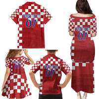 Croatia Football 2025 Custom Family Matching Puletasi and Hawaiian Shirt Red Hrvatska Kockasti - Pula Arena